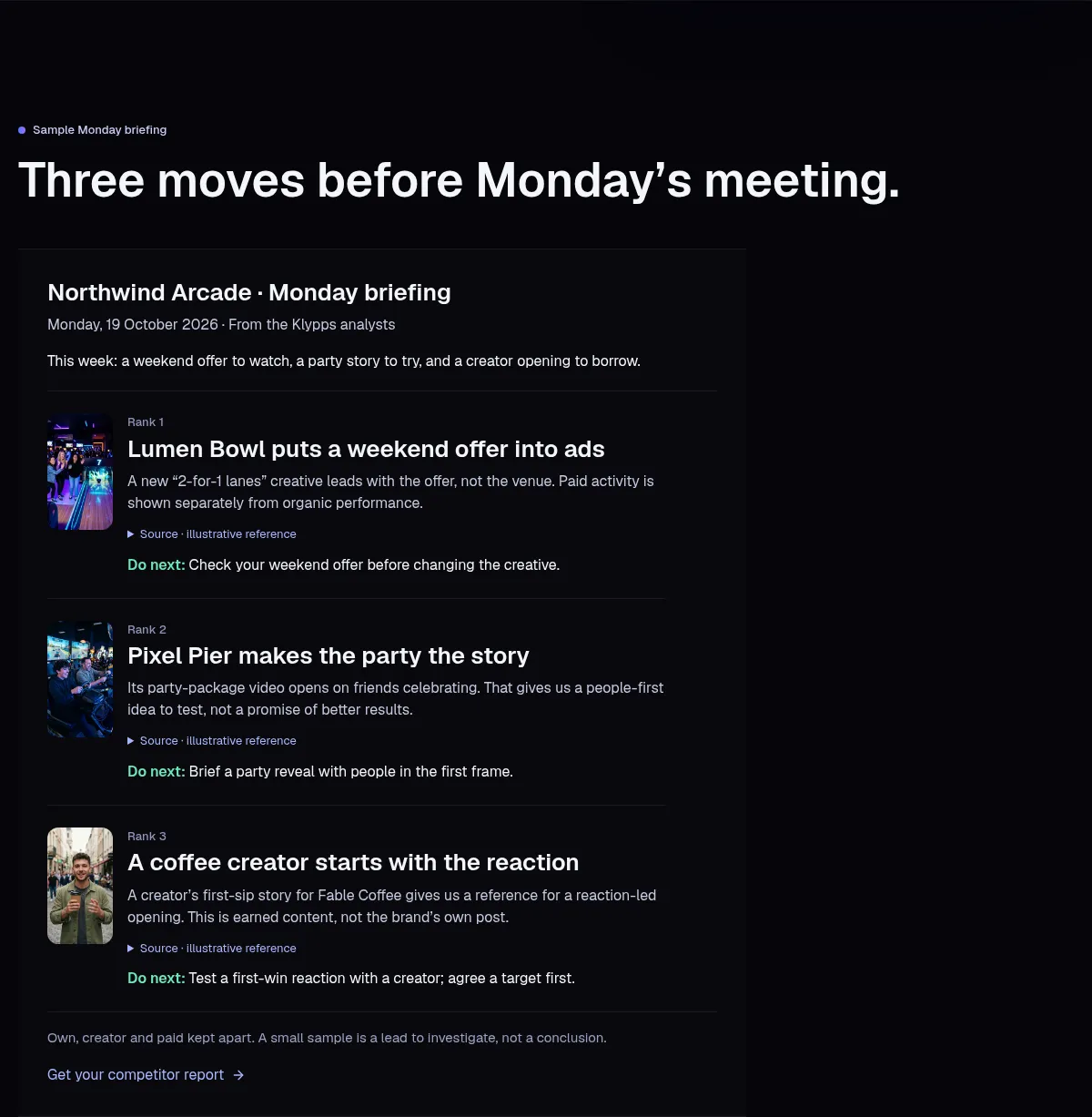 Fictional sample Monday briefing